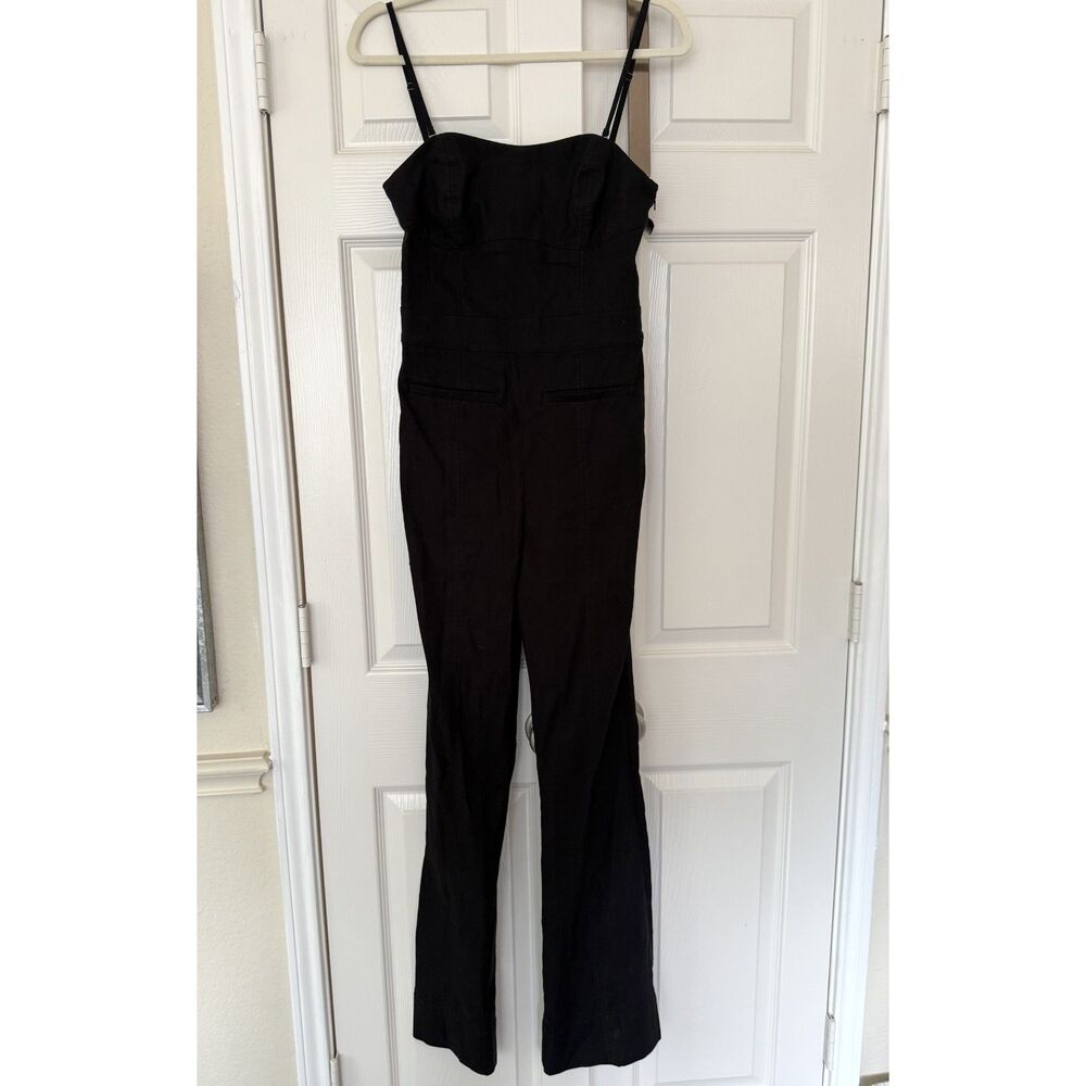 Anthropologie Maeve Black Strapless Slim Flare Jumpsuit size 4